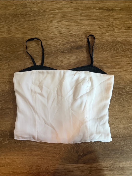LOFT Tops - LOFT White and Black Satin Cami Crop Top